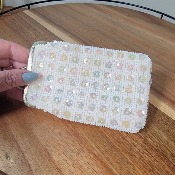 Vintage Beaded and Sequins Kiss Lock Bag Coin Purse Evening Made in Hong Kong - Picture 6 of 17